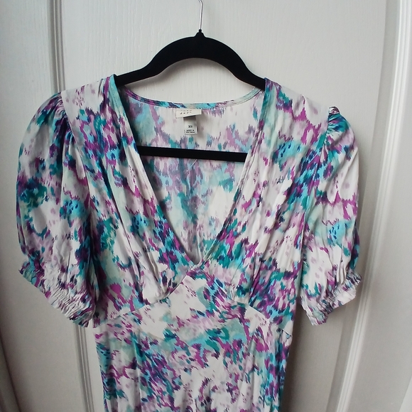 A New Day Pink and Blue Puff Sleeve V-Neck Maxi Dress - Picture 3 of 5